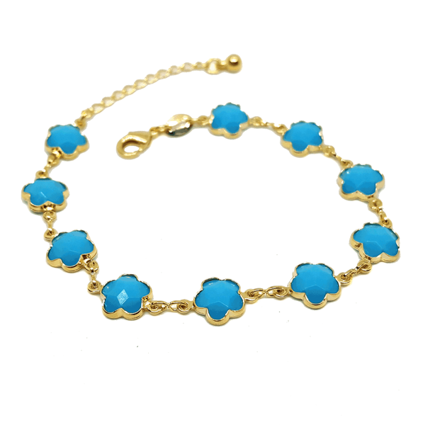 (1-0754-h7) Gold Overlay Colored Flower Bracelet, 7-1/2".