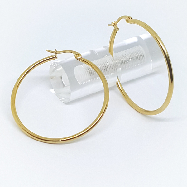 4-2119-1-h2 Gold Plated Over Steel Classic Hoop Earrings, 40mm.