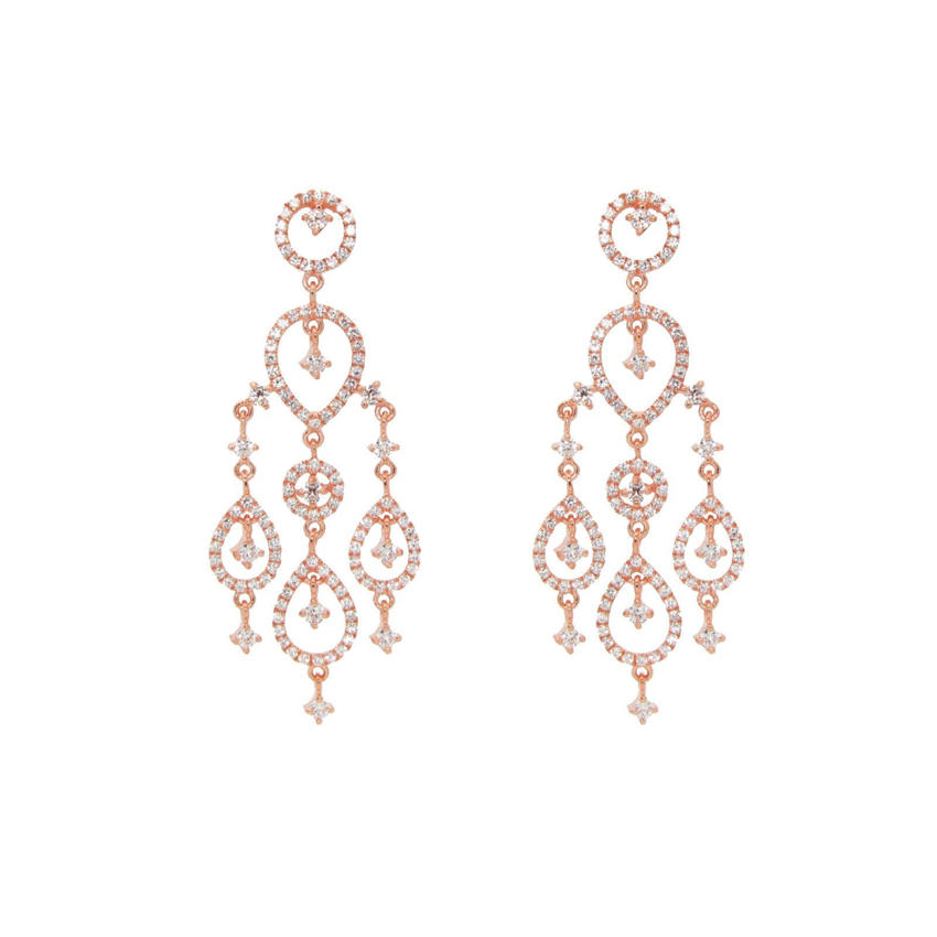 Rose Gold Plated Sterling Silver Dangling Chandelier Imitation Diamond Earrings