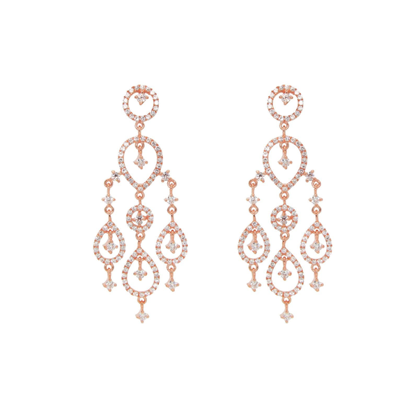 Rose Gold Plated Sterling Silver Dangling Chandelier Imitation Diamond Earrings