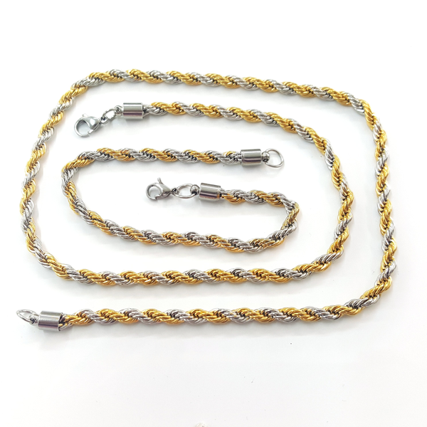(4-3158-3156-h9) Stainless Steel Two Tone Rope Set for Men.