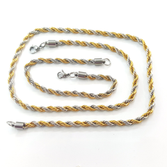 (4-3158-3156-h9) Stainless Steel Two Tone Rope Set for Men.