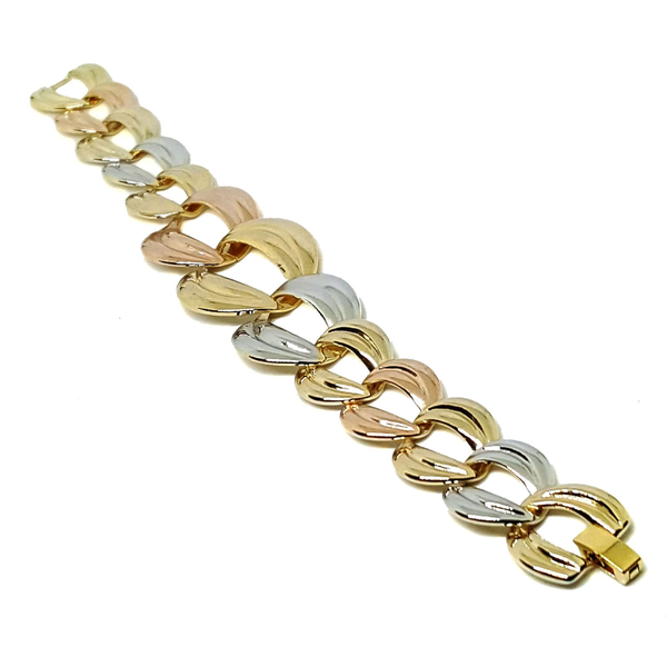 (1-0829-h5) Gold overlay Three Tone Round Link Bracelet, 7-1/2".