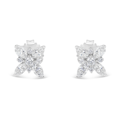 14K White Gold 1.00ct TDW Marquise Diamond Flower Stud Earring (H-I, SI1-SI2)