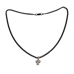 (4-3171-1056-h9) Men's Silver Cross on Black Coated Stainless Steel Chain, 20".
