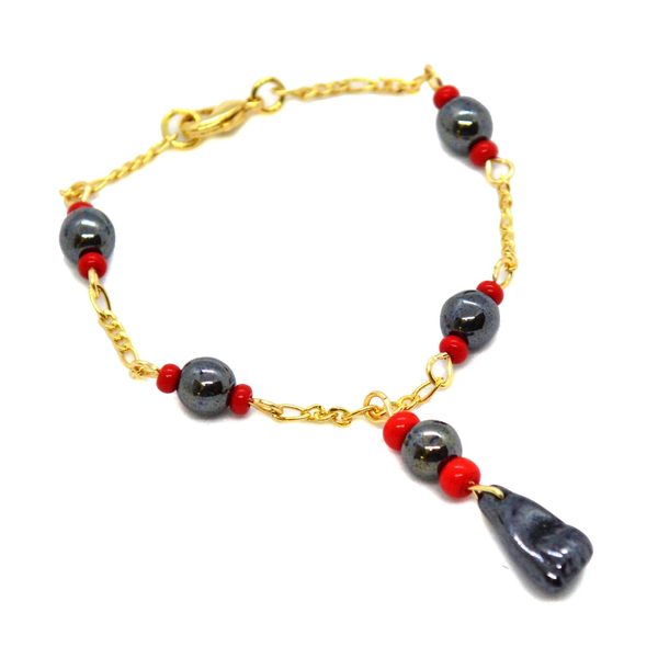 (1-0986-hm1-h8) Gold Overlay Kids Hematite (Acerina) Manito Bracelet, 6".
