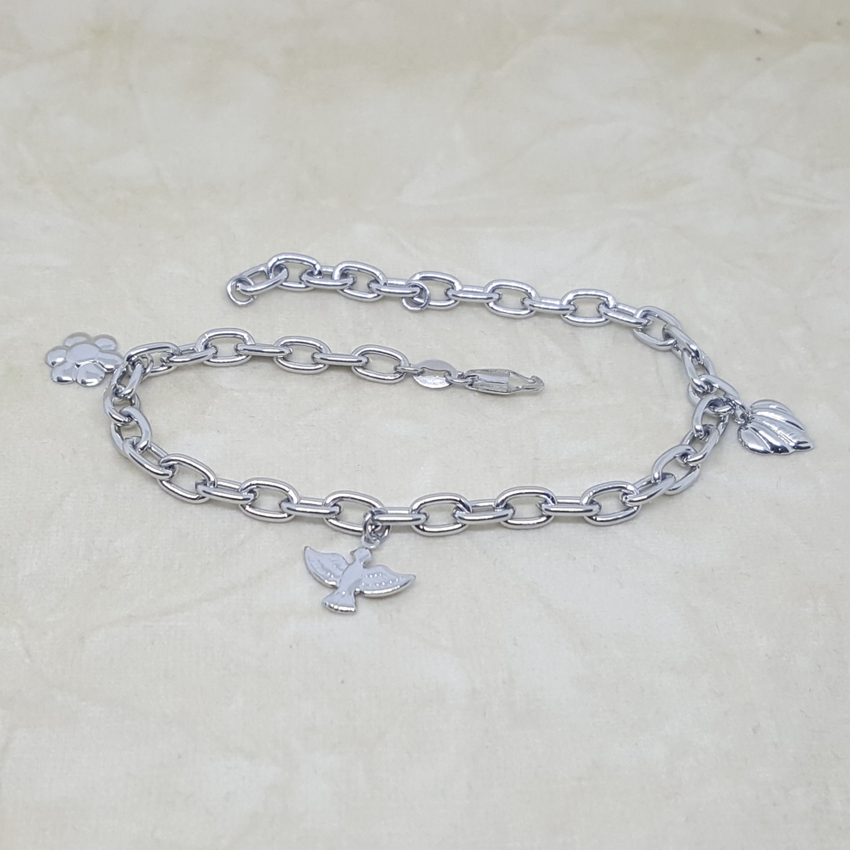 4-3301-h2 Stainless Steel Charms Anklet. 9-3/4"