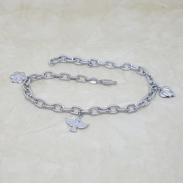 4-3301-h2 Stainless Steel Charms Anklet. 9-3/4"