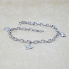 4-3301-h2 Stainless Steel Charms Anklet. 9-3/4"