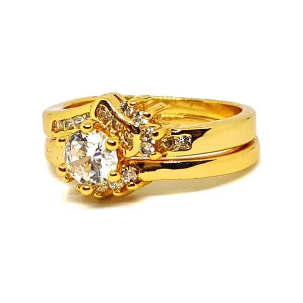 (1-3183-h5) Gold Overlay CZ Wedding Ring Set.
