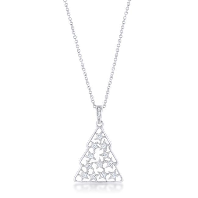 .2 ct CZ Rhodium Christmas Tree Pave Holiday Pendant