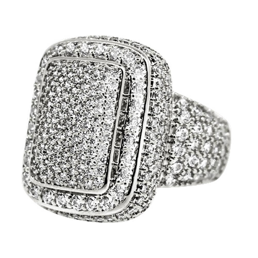 Cocktail Chunky Ice Bling Bling CZ Mens Ring in Rhodium
