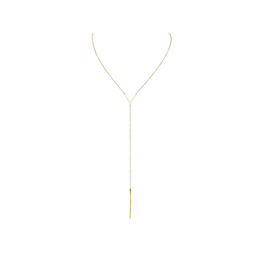 Gold CZ Bar and Lariat Silver Layered Necklace