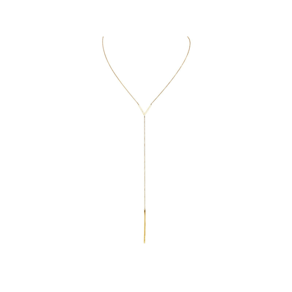 Gold CZ Bar and Lariat Silver Layered Necklace