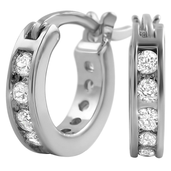 Channel Hoop Rhodium CZ Earrings