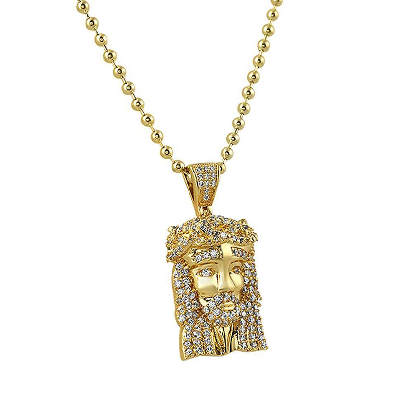 CZ Jesus Piece Pendant Gold Mini