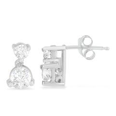 14K White Gold 0.75 CTTW Double Diamond Drop Stud Earrings (H-I, I1-I2)