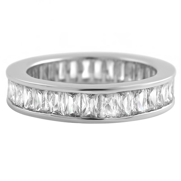 Baguette Eternity CZ Channel Set Ring Rhodium
