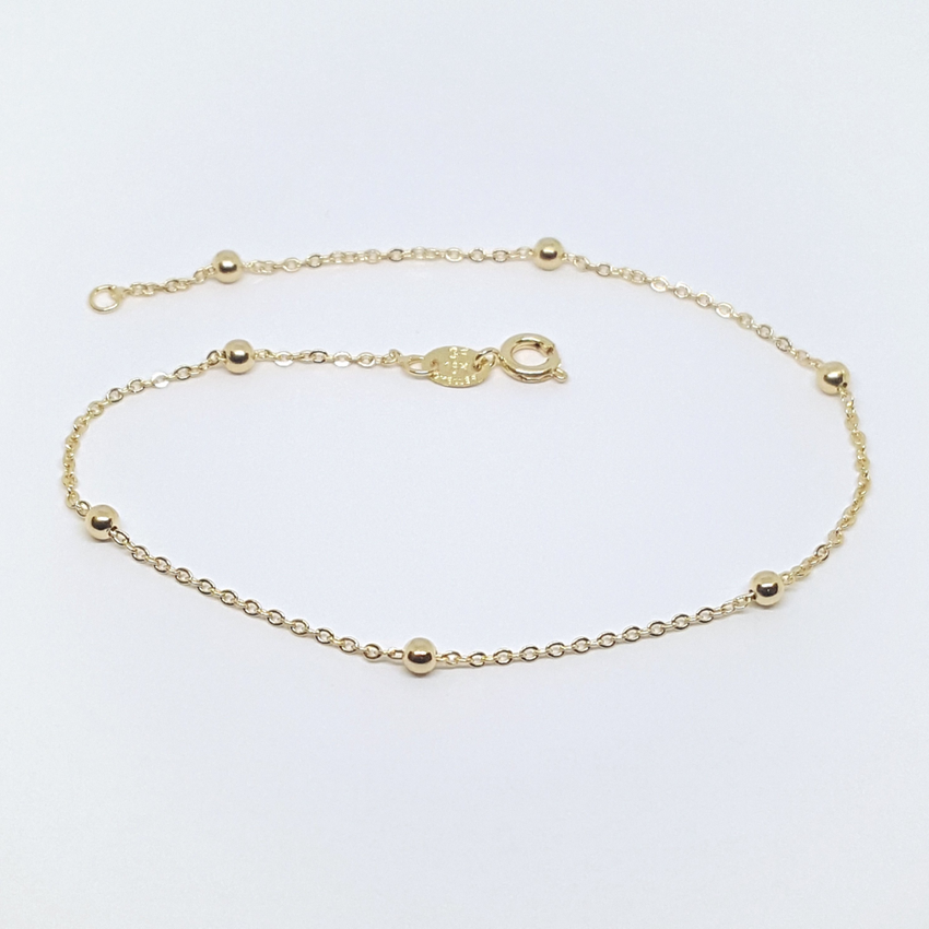1-0061-h2 Gold Filled Beaded Rolo Link Anklet, 9-3/4"