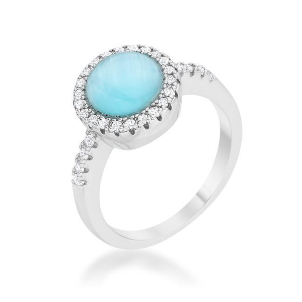 Patricia 0.3ct CZ Blue Cat's Eye Rhodium Classic Ring