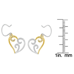 10k Two-tone Gold 1/4ct TDW Round Diamond Heart Dangle Earrings (I-J, I2-I3)