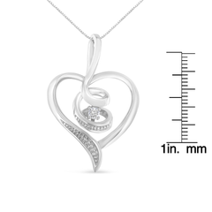 Espira 10K White Gold .03 ct TDW Round-Cut Diamond Swirl Heart Pendant Necklace (I-J, I2-I3)