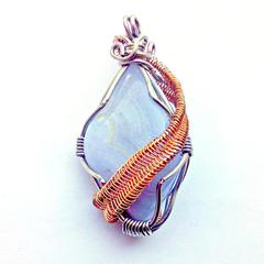 Blue Lace Agate Necklace - Gold & Silver