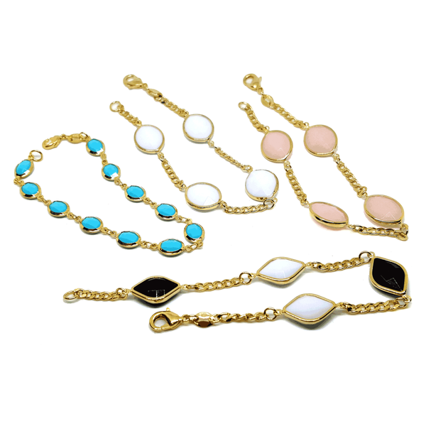 (1-0755-h6) Gold Overlay Colored Stone Bracelet.