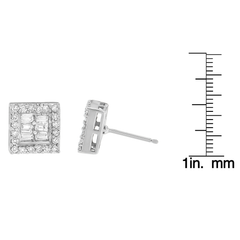 14k White Gold 1ct TDW Round and Baguette Diamond Stud Earrings(H-I,SI1-SI2)