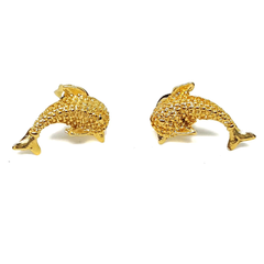 (1-1121-h5-2) Gold Overlay Dolphin Stud Earrings, 12mm.