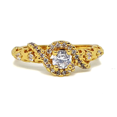 (1-3083-H6-5) 18kt Gold Overlay Swirl Design Solitaire Ring.