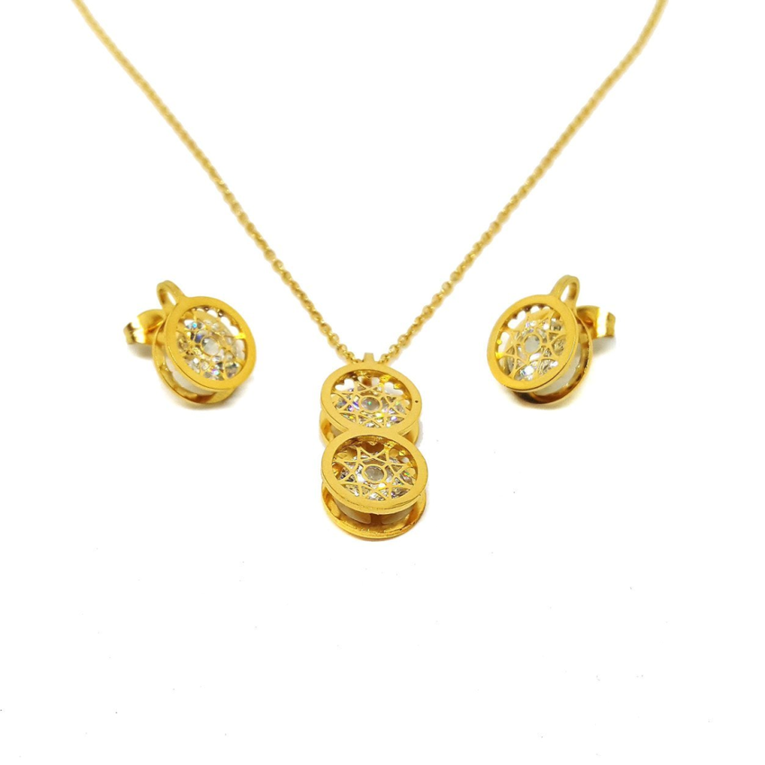 (4-9124-h5) Stainless Steel CZ Circles Set. 2 finishes available.