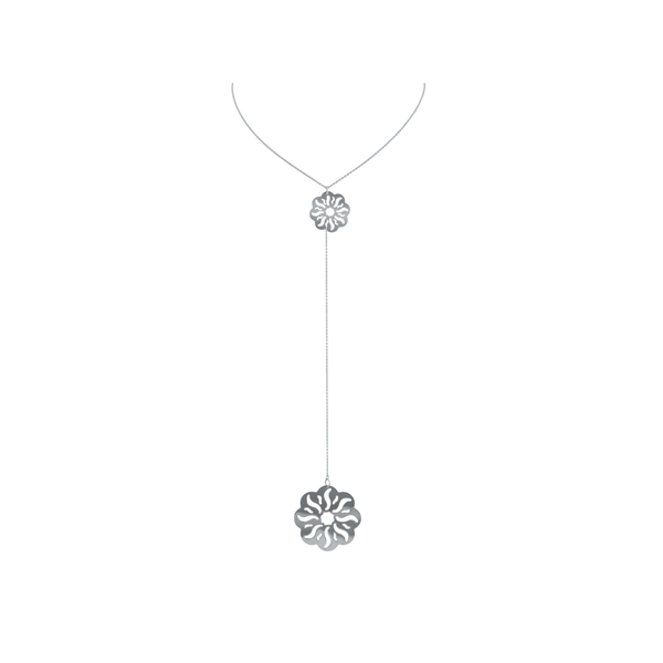 Laser Cut Silver Flower Engravings Lariat