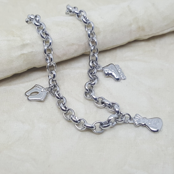 4-3303-h2 Stainless Steel Charms Anklet. 10"