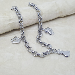 4-3303-h2 Stainless Steel Charms Anklet. 10"