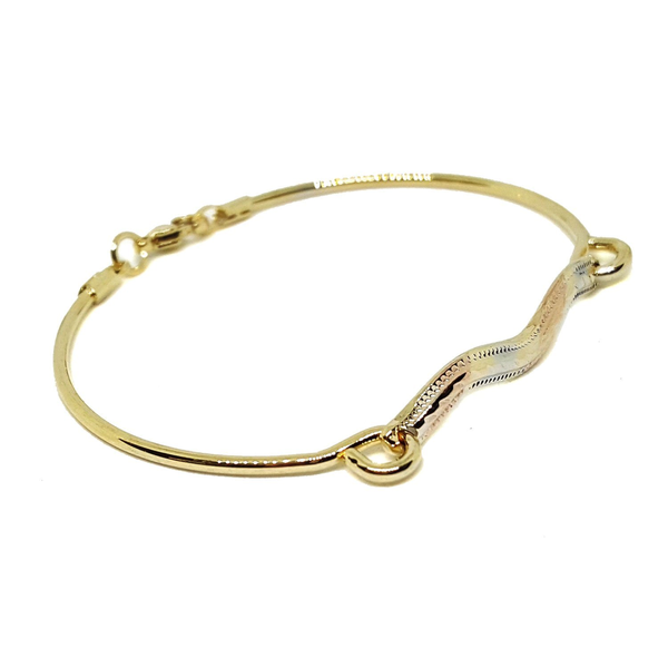 (1-0770-h5) Gold Overlay Three Tone Stackable Bangle Bracelet, 7".
