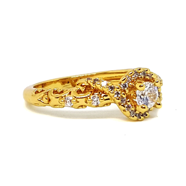 (1-3083-H6-5) 18kt Gold Overlay Swirl Design Solitaire Ring.