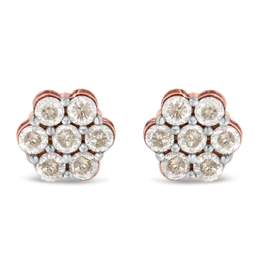 10K Rose Gold 1ct TDW Diamond Floral Stud Earrings (J-K, I2)