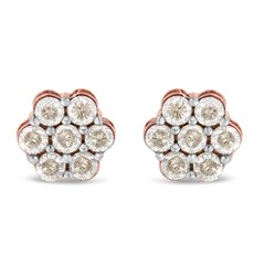 10K Rose Gold 1ct TDW Diamond Floral Stud Earrings (J-K, I2)