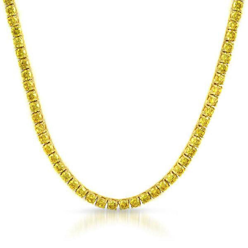.925 Sterling Silver 4MM Yellow CZ Tennis Chain Gold