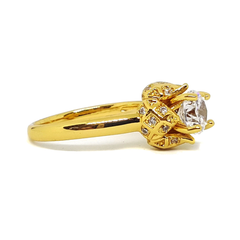 (MRIN-618-H6-4) 18kt Gold Overlay Rose Design Solitaire Ring.