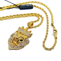 (4-42XX-1-h4) Gold Over Stainless Steel King Lion Necklace, 30"