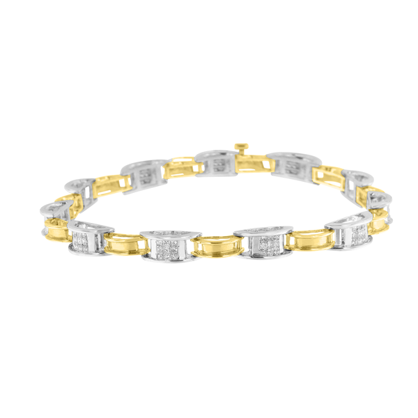 14K Two-Tone Gold 1 CTTW Princess Cut Diamond Chain Link Bracelet (H-I,SI1-I2)