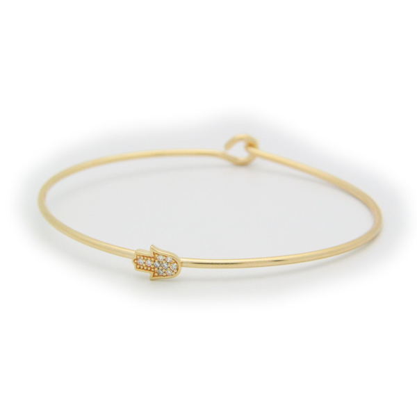 Thin CZ Golden Hamsa Bangle