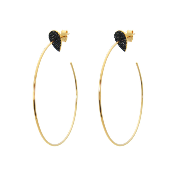 18k Gold Plated Silver Night Almond Hoop Earrings, 1.9"