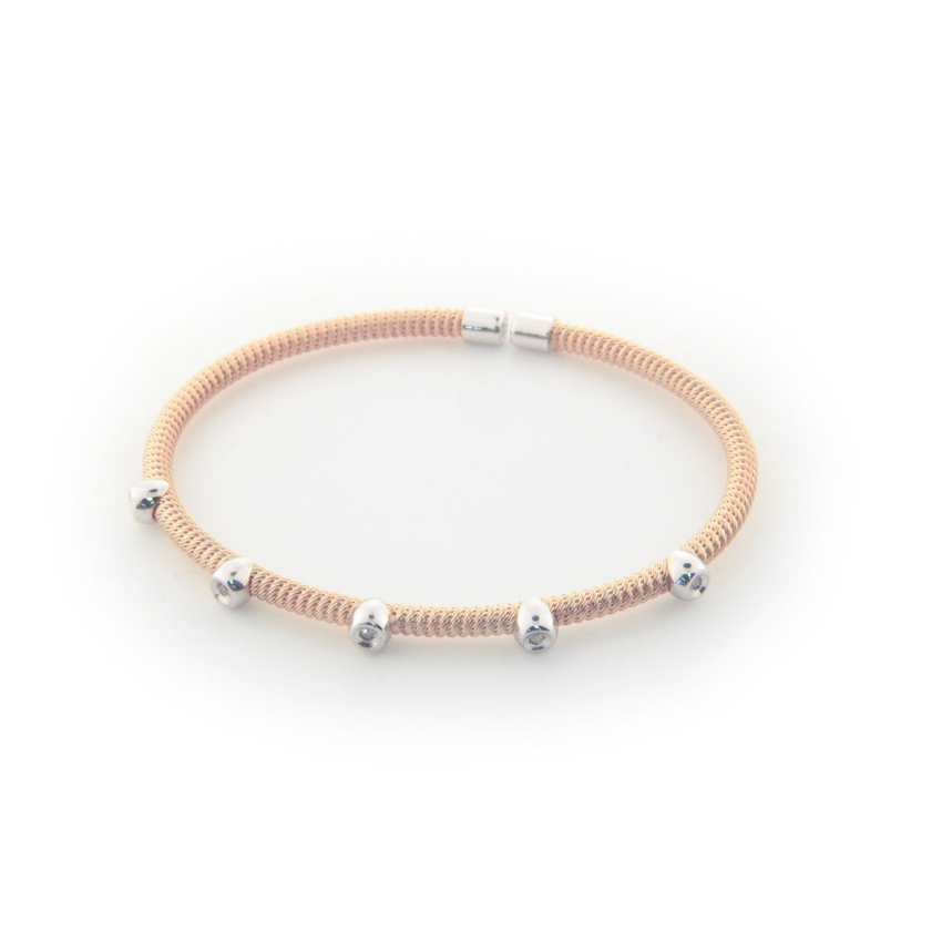 Fronay Co .925 Sterling Silver Five Diamond Twisted Station Bangle dipped in Rose Gold (.07 Carats, Color K-L, Clarity I2-I3)