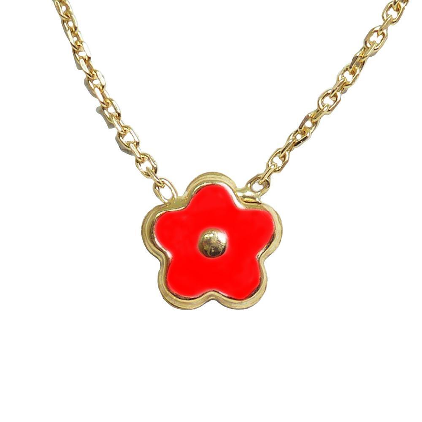 BecKids 18k Gold Fuccia Enamel Daisy Flower Necklace