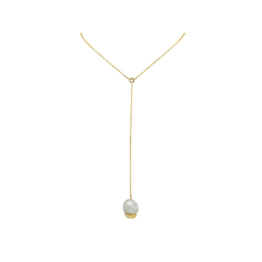 Dangling Gold Capped Pearl Lariat Necklace in Vermeil