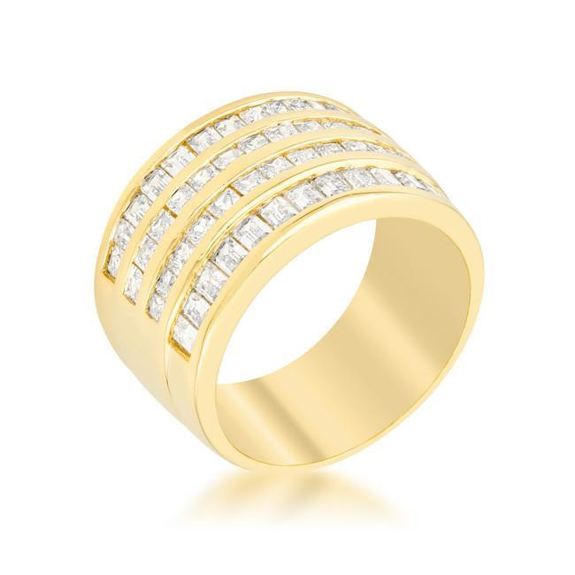 4 Row Gold Cubic Zirconia Cocktail Ring