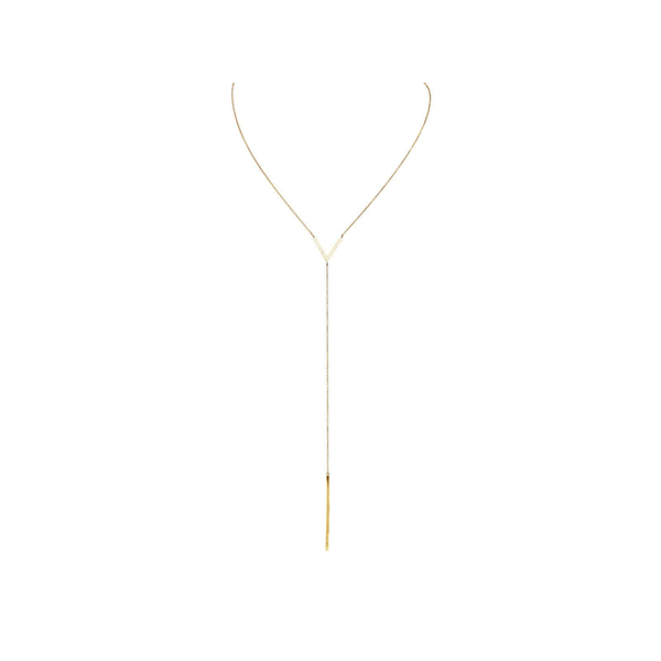 V Necklace Bar Lariat in 18k Gold Plated Silver, Length: 20"+2"
